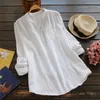Women's Blouses Womens Cotton Line Summer Boho White Long Sleeved Camisa Masculina Harajuku Beach Loose Pocket Pullover Roupas Feminina