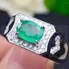 Cluster Rings Men Ring Emerald Natural Real 925 Sterling Silver 0.9ct Gemstone Birthday Anniversary Gift Good Color