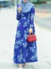 エスニック服eidムバラク女性アバヤドレスファッションフローラルプリントブルーアバヤイスラムイスラムエレガントトルコモロッコカーディガンカフタンローブガウン