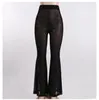 Pantalon femme dames haute rue mode doux cloche-bas printemps et été noir Stretch mince charme pétale pantalon