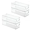 Storage Bottles 4Pcs Stackable Plastic Food Bin With Handles For Kitchen Pantry Cabinet Refrigerator Freezer - Organizer