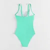 Zwemkleding 2023 V nek één stuk zwempak vaste groene badmode vrouwen badpak fa zwemmen zomer strandkleding bodysuit aa230529