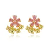 Pendientes de tuerca con forma de flor de circón de colores vintage europeos para mujer, marca de lujo de moda, pendientes de plata s925, pendientes chapados en oro de 18k para mujer, regalo de joyería de alta gama