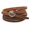 Bracelets porte-bonheur 2023 Bracelet en cuir marron pour hommes Enroulement multi-cercles Classique Main Bijoux Lettrage Traitement Amoureux Cadeau
