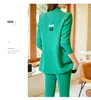 Femmes deux pièces pantalons haute qualité mode vert Blazer femmes pantalons costumes dames affaires travail veste bureau uniforme Style