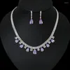 Ketting oorbellen set uilz luxe zilveren joodse dubai full cz waterdruppel en voor vrouwen cystal bruid bruiloftsfeestjes sets