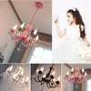 Lustres Moderne Rose Lampe Suspendue Cristal Pour Chambre Filles Princesse Enfants Fer LED Lustre De Mariage Décoration Éclairage