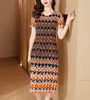 Luxury ISSEY Pleated Fashion Casual Dress Retro Dress Stripe Contrast Print Dress