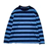 Mäns T-skjortor 2023 Spring och Autumn Retro Striped Tide Korean Fashion Casual Loose Long-ärmad T-shirt Yellow / Blue M-XL