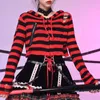 Женские свитера Y2K Girl Girl Zipper Hollow Out Gothic Lady полосатый кардиган с коротким капюшоном осень с длинным рукавом черный красный вязаный топ