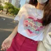 Work Dresses Summer Can Salt Sweet Playful Spicy Girl Wear Printed T-shirt Rose Red Denim Skirt Two-piece Suit