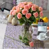 Kwiaty dekoracyjne 11pcs prawdziwy dotyk jedwabny róża sztuczna ślub bukiet sztuczna impreza kwiatowa