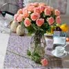 Flores decorativas 11pcs Touch real toque de seda rosa artificial buquê de noiva