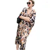 Casual jurken zomer dames v-hals luipaard print jurk losse vleermuis mouw rok