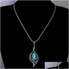 Colares de pingentes de pingente de ladacia colar de cristal para folhas de cristal vintage Turquoise Chain Sweater Chain TL198 Drop Delivery Jewel Dhxrv