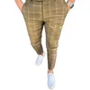 Pantalons pour hommes printemps mode vêtements pour hommes Plaid blanc rayure affaires décontracté Slim Fit poche bouton mâle vêtements pantalons