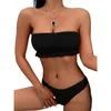 Costumi da bagno da donna Xingqing Estate Costume da bagno da donna Bikini con volant Patchwork Balza con spalle scoperte Senza maniche Push Up Imbottito Slip a vita media