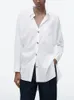 Dames Blouses Shirts Vrouwen Kleding 2023 Kraag V-hals Voor Patch Pocket Button Up Wit Shirt Blouse Lange Mouw Casual Oversized