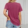 Kvinnors T -skjortor Spring och Summer Short Sleeve V Neck krymper veckad solid färg Löst tee -skjorta toppkvinnor lång