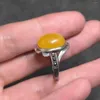 Bagues en grappe 1pcs / lot Bague en ambre naturel Jaune S925 Argent sterling Diamètre intérieur 18mm Accessoires précieux beaux et de haute qualité