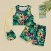 Clothing Sets Kid Girls Pants Suit Casual Street Sleeveless Round Neck Floral Vest Tops Short Cross Body Bag