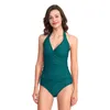 Women Sexy Tummy Control One Piece Swimsuits V Neck Twist Bathing Suit Tummy Control Slimming Monokini