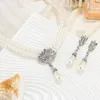 Halskette Ohrringe Set Nachahmung Perle Hochzeit Vintage Mode Kristall Brautschmuck für Frauen 2T087