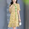 Party Dresses Chinese Style Women's Cheongsamklänning Real Silk Summer Elegant Vintage For Women Floral Ruffles Mermaid Slim