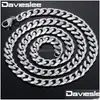 Chains Davieslee 60Cm Mens Chain Sier Color Stainless Steel Necklace For Men Curb Cuban Link Hip Hop Jewelry 3/5/7/9/11Mm Dlknm07 Dr Dhpcd