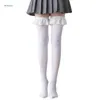 Kvinnliga strumpor kvinnor japanska anime lår högt lolita gotisk vintage spetsar rufsar trim frilly cosplay över knä långa strumpor