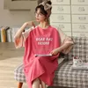 Kvinnors sömnkläder Kvinnor Sovet Dress Cotton Cartoon Printing Nightgown Long Sleep -shirt Loose Size Chic Nightwear Girls Home Clothing