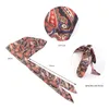 Turbante pre-legato da donna Fiori stampati in seta Musulmano Hijab Cancro Chemio Cap Berretti Cofano Coda lunga Foulard Cappello Copricapo Cappellini