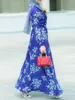 エスニック服eidムバラク女性アバヤドレスファッションフローラルプリントブルーアバヤイスラムイスラムエレガントトルコモロッコカーディガンカフタンローブガウン