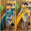 Vêtements ethniques robes imprimées africaines pour femmes mode d'été col en v à manches longues Polyester noir vert jaune robe Maxi