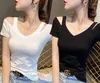 Women's T Shirts 2023 Summer Strap Short Sleeve Solid Color Ladies T-shirt Women Off Shoulder V-Neck Slim Casual Tops Tees Clothing M93