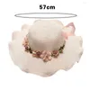 Wide Brim Hats Beach Hat Flower Decor Lace-up Bowknot Sun Round Dome Sweat Absorption Band Thin Women Straw