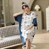 Kvinnors sömnkläder Kvinnor Sovet Dress Cotton Cartoon Printing Nightgown Long Sleep -shirt Loose Size Chic Nightwear Girls Home Clothing