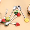 Dinnerware Sets 1Pc Stainless Steel Cute Fruit Shaped Coffee Spoons Dessert Fork Candy Tea Spoon Drink Tableware Kitchen Supplies