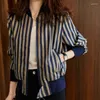 Jaquetas femininas Cardigan Jacket feminino 2023 Autumn moda Age reduzindo listras