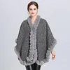 Scarves 2023 Plus Velvet Poncho Women Faux Fur Collar Cape Big Pendulum Dovetail Cardigan Winter Cloak Knitted Warm Thick Coat