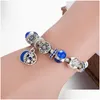 Bracelets de charme Mode Bleu Pendentif Bracelet pour Bijoux Sier Plaqué DIY Étoile Lune Perlée avec Boîte Drop Livraison Dhlae