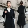 Manteau en laine noire à la mode pour femmes automne et hiver veste longue colorée épaisse pour femmes coréennes 770