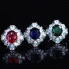 Cluster Rings Luxury Green/Blue/Red Oval Stone Zircon Adjustable Ring Bridal Wedding Party Jewelry Costume Accessories Gift For Girl