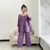 Women's Two Piece Pants 2023 Miyake Pleated Size Women Sets Large Loose Top Shirt Wide Leg Trousers Female Summer Autumn Fold Clothing