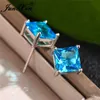 Stud 4567MM Cristal Stone Square Stud Brincos Para Mulheres Homens Princesa Aqua Blue Zircon Orelha De Casamento Brincos Festa Jóias Cz J230529