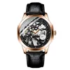 Watch Men's Business stainless steel case leather strap hollow movement flywheel AILANG8653