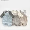 Rompers New Fashion Boysuit tute unisex ragazzi ragazzi e ragazze in denim tutela semplice tasca a strisce per bambini salti per bambini t230529