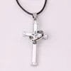 Stainless Steel Cross Pendant With Ring Charm Necklaces Gothic Punk Rock Black Silver Color Jewelry Wholesale Leather Rope Chain For Men And Women Guys Gifts