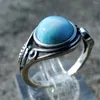 Cluster Rings Fashion Wholesale Jewelry Ring 925 Silver Blue 8MM Larimar Engagement Wedding For Women