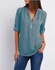 Camicette da donna Camicia con cerniera solida Allentato Plus Size Manica lunga Chiffon Blusas Top Donna Sexy scollo a V Camicetta estiva casual Regalo